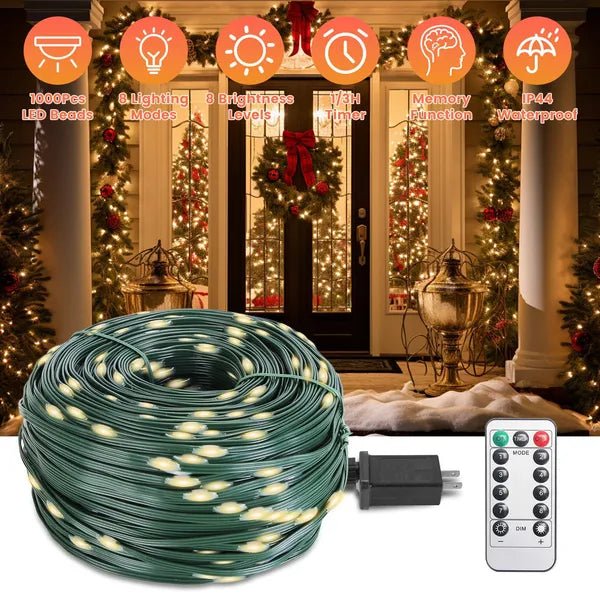 330FT LED String Lights Outdoor Christmas Decoration Lights With Remote IP44 Waterproof 8 Lighting Modes 8 Brightness Timer Plug In Fairy Light Xmas House Holiday Decor