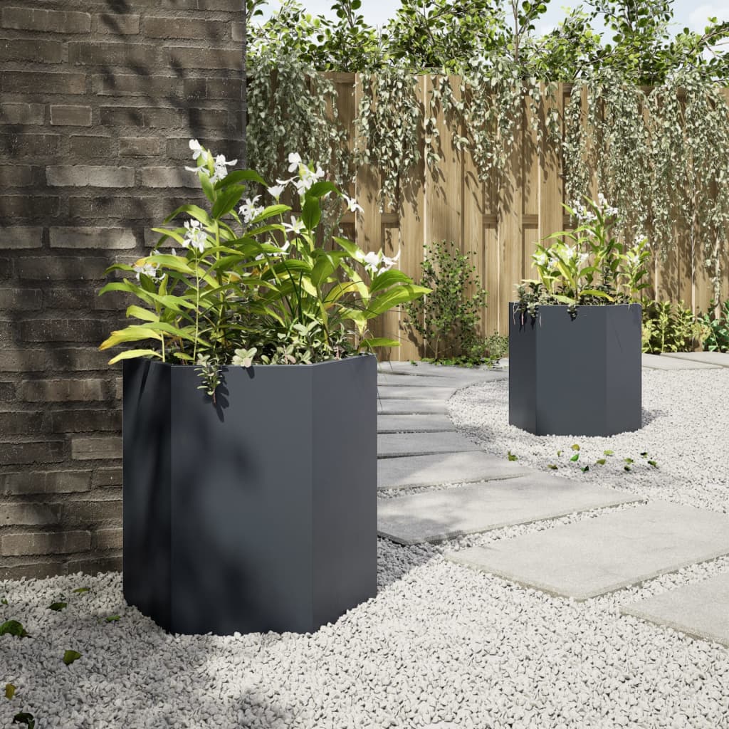 Garden Planters, 2 Pieces, Anthracite, Hexagonal, 46x40x45 cm