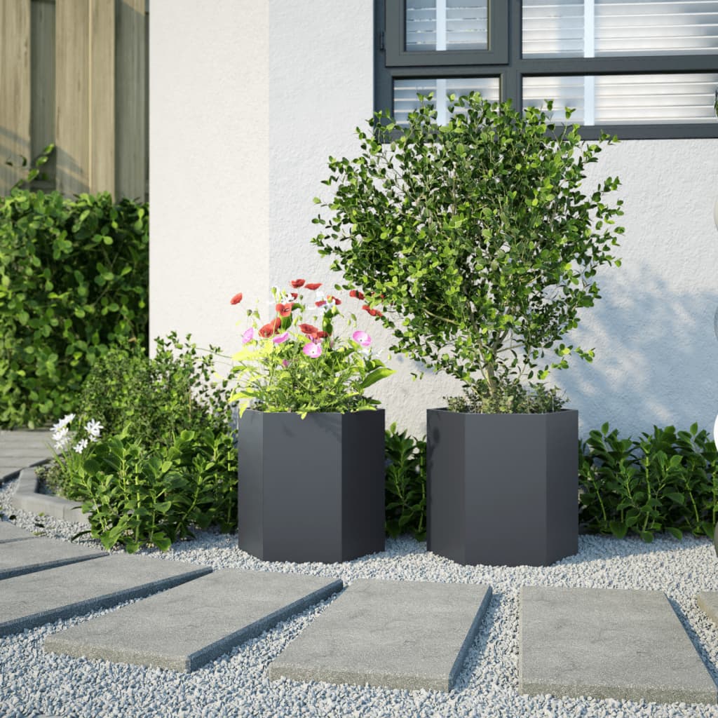 Garden Planters, 2 Pieces, Anthracite, Hexagonal, 46x40x45 cm
