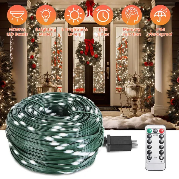 330FT LED String Lights Outdoor Christmas Decoration Lights With Remote IP44 Waterproof 8 Lighting Modes 8 Brightness Timer Plug In Fairy Light Xmas House Holiday Decor