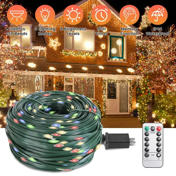 330FT LED String Lights Outdoor Christmas Decoration Lights With Remote IP44 Waterproof 8 Lighting Modes 8 Brightness Timer Plug In Fairy Light Xmas House Holiday Decor