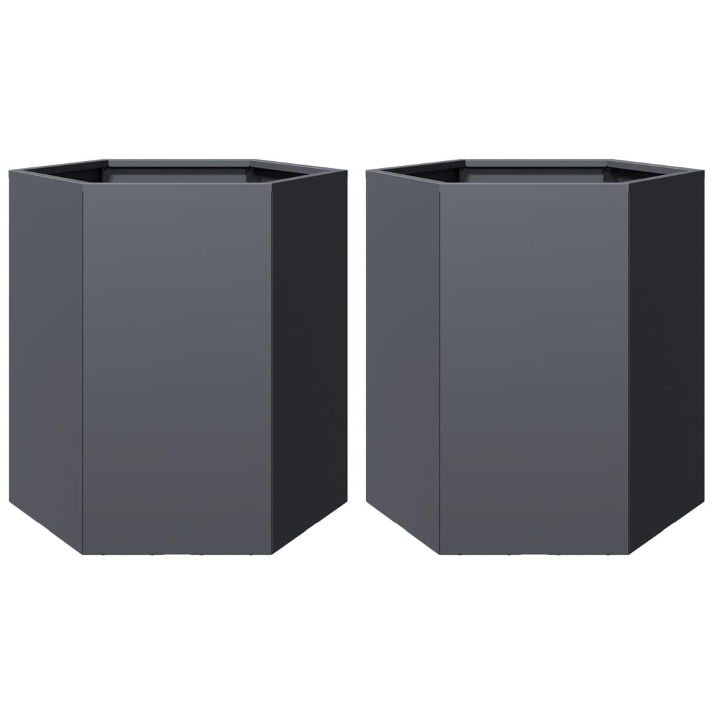 Garden Planters, 2 Pieces, Anthracite, Hexagonal, 46x40x45 cm