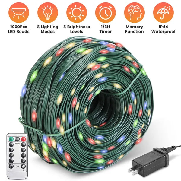 330FT LED String Lights Outdoor Christmas Decoration Lights With Remote IP44 Waterproof 8 Lighting Modes 8 Brightness Timer Plug In Fairy Light Xmas House Holiday Decor