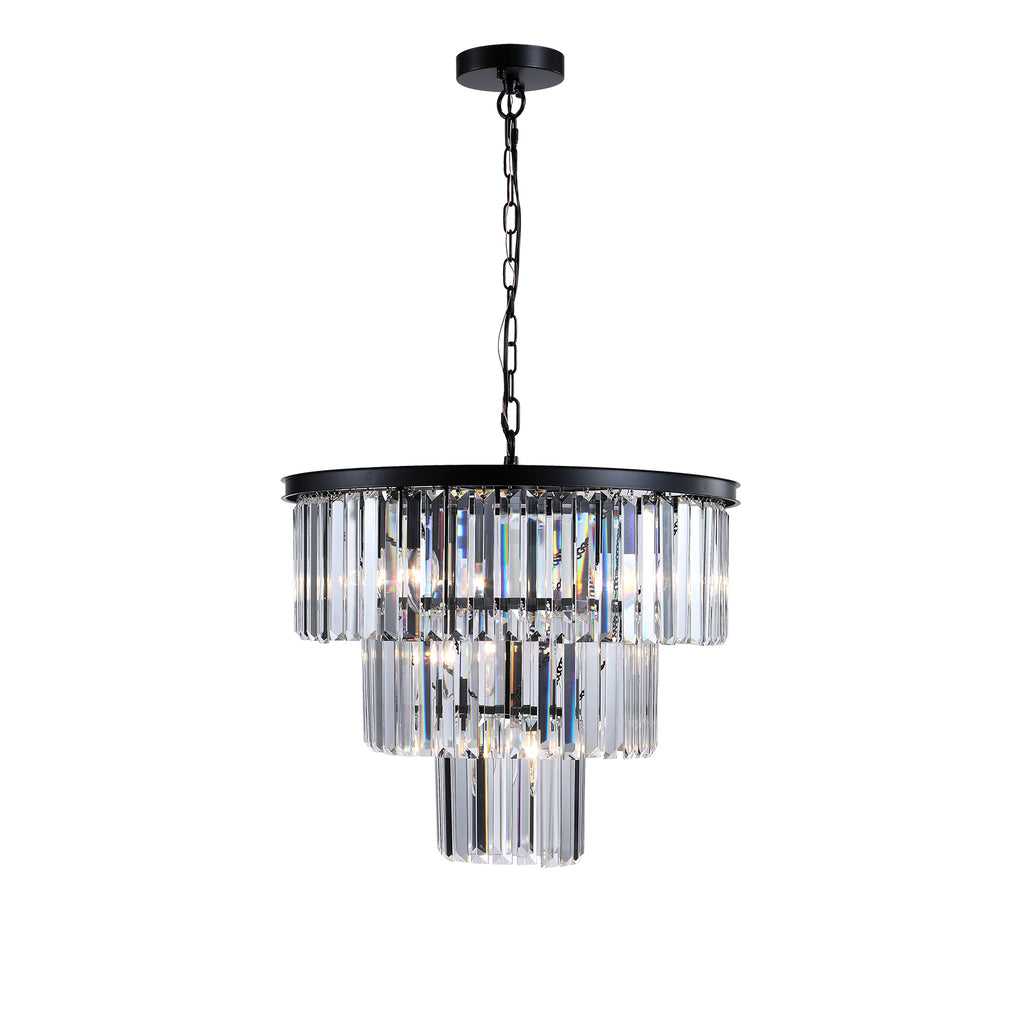 20  Luxury 3-Tier Crystal Chandelier, 7-Light Black Frame Pendant Light, Elegant Ceiling Lighting For Living Room, Dining Room, Bedroom  No Bulbs